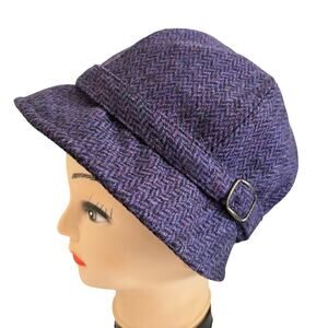 Mucros Ireland Purple Herringbone Wool Tweed Flapper Cloche Hat Retro Coquette